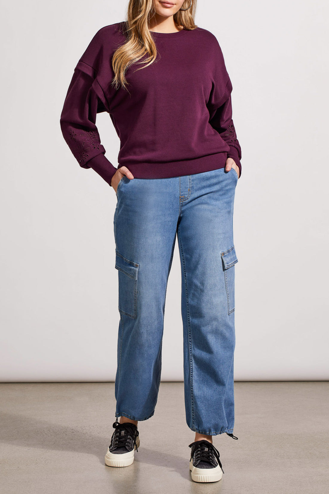 Tribal Fall 2024-5568O/3128-Crew Neck Pullover W/Embroidery-Dark Plum - The Coach Pyramids