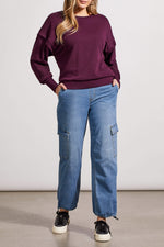 Tribal Fall 2024-5568O/3128-Crew Neck Pullover W/Embroidery-Dark Plum