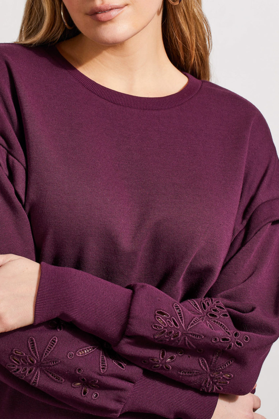 Tribal Fall 2024-5568O/3128-Crew Neck Pullover W/Embroidery-Dark Plum - The Coach Pyramids