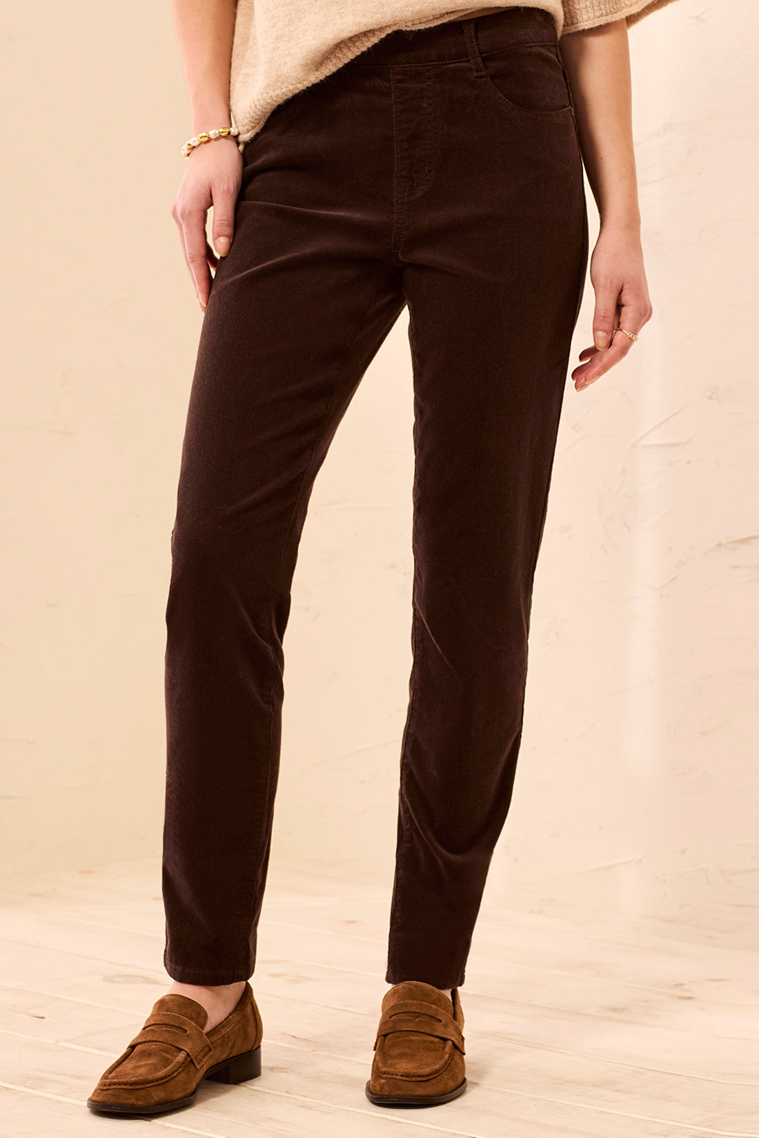 Tribal-Audrey Pull On Slim Ankle Pants W/Pockets-5580O-1297-Saddle Brown - The Coach Pyramids