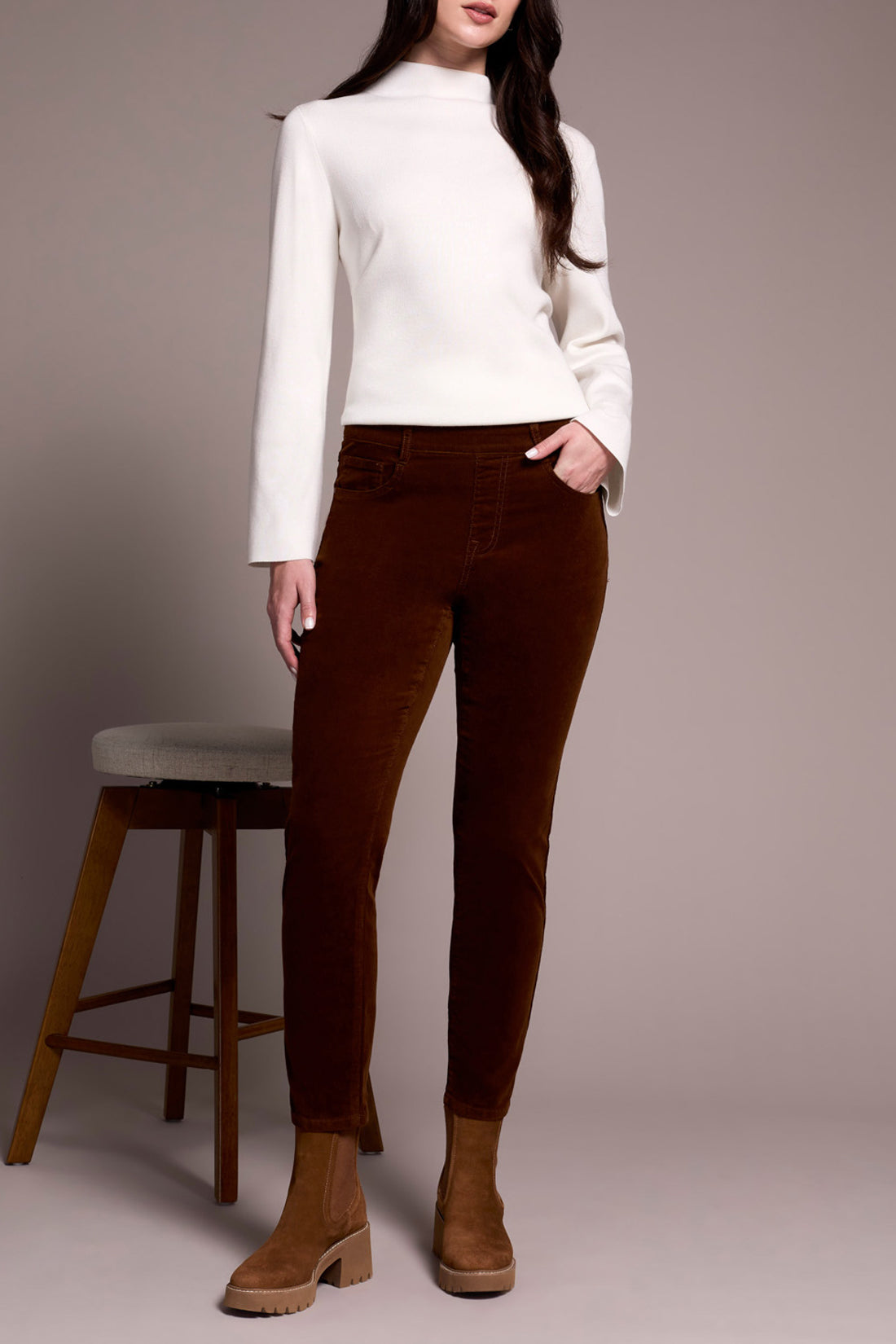 Tribal Fall 2025-5580O-4989-Micro Cord Audrey Pull On Slim Ankle Pants-DK Anise - The Coach Pyramids