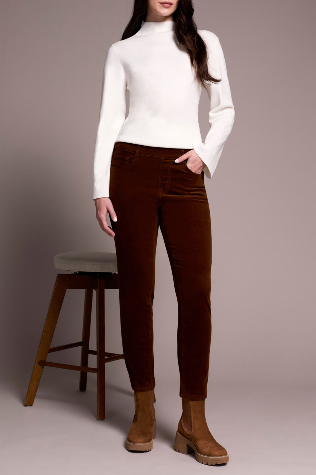Tribal Fall 2025-5580O-4989-Micro Cord Audrey Pull On Slim Ankle Pants-DK Anise - The Coach Pyramids