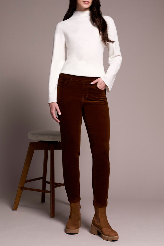 Tribal Fall 2025-5580O-4989-Micro Cord Audrey Pull On Slim Ankle Pants-DK Anise