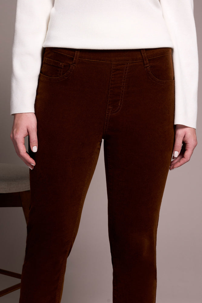 Tribal Fall 2025-5580O-4989-Micro Cord Audrey Pull On Slim Ankle Pants-DK Anise - The Coach Pyramids