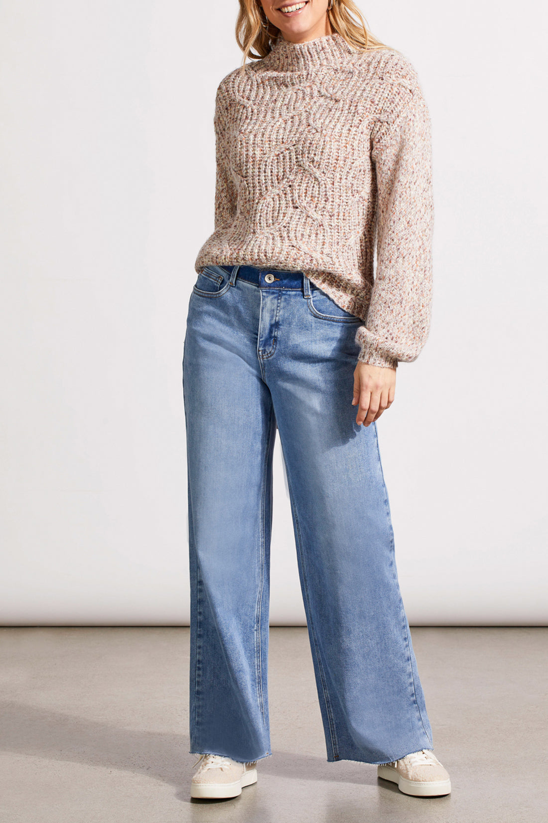 Tribal Fall 2024-5583O/1342-Funnel Neck Over Size Sweater-Latte - The Coach Pyramids
