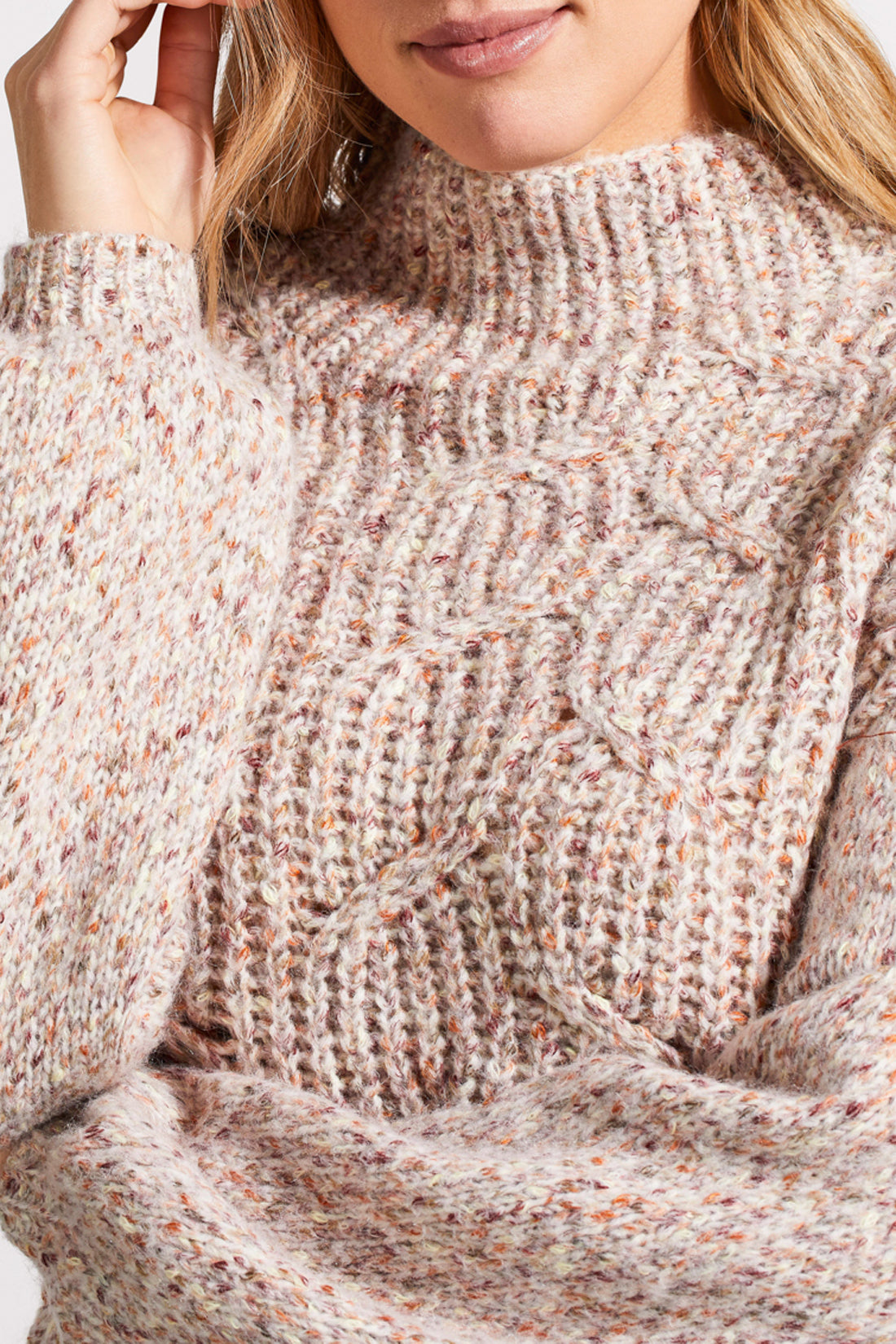 Tribal Fall 2024-5583O/1342-Funnel Neck Over Size Sweater-Latte - The Coach Pyramids