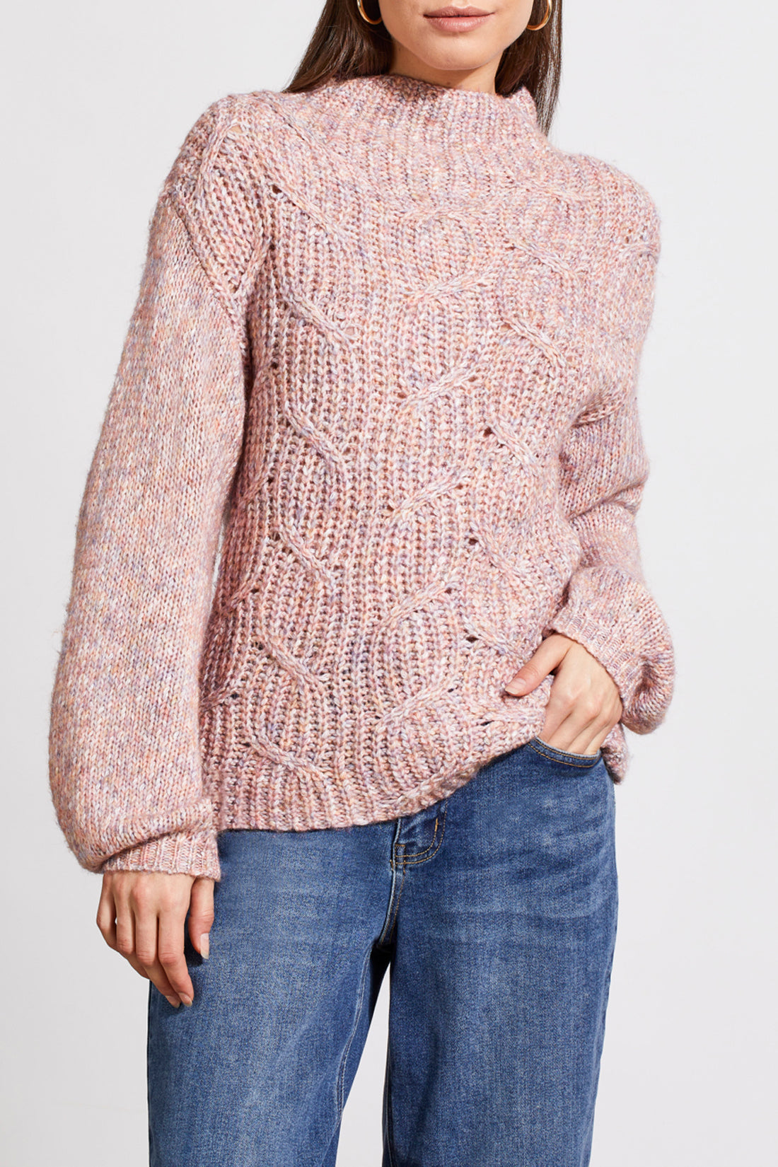 Tribal Fall 2024-5583O/2323-Funnel Neck Over Size Sweater-Deep Rose - The Coach Pyramids