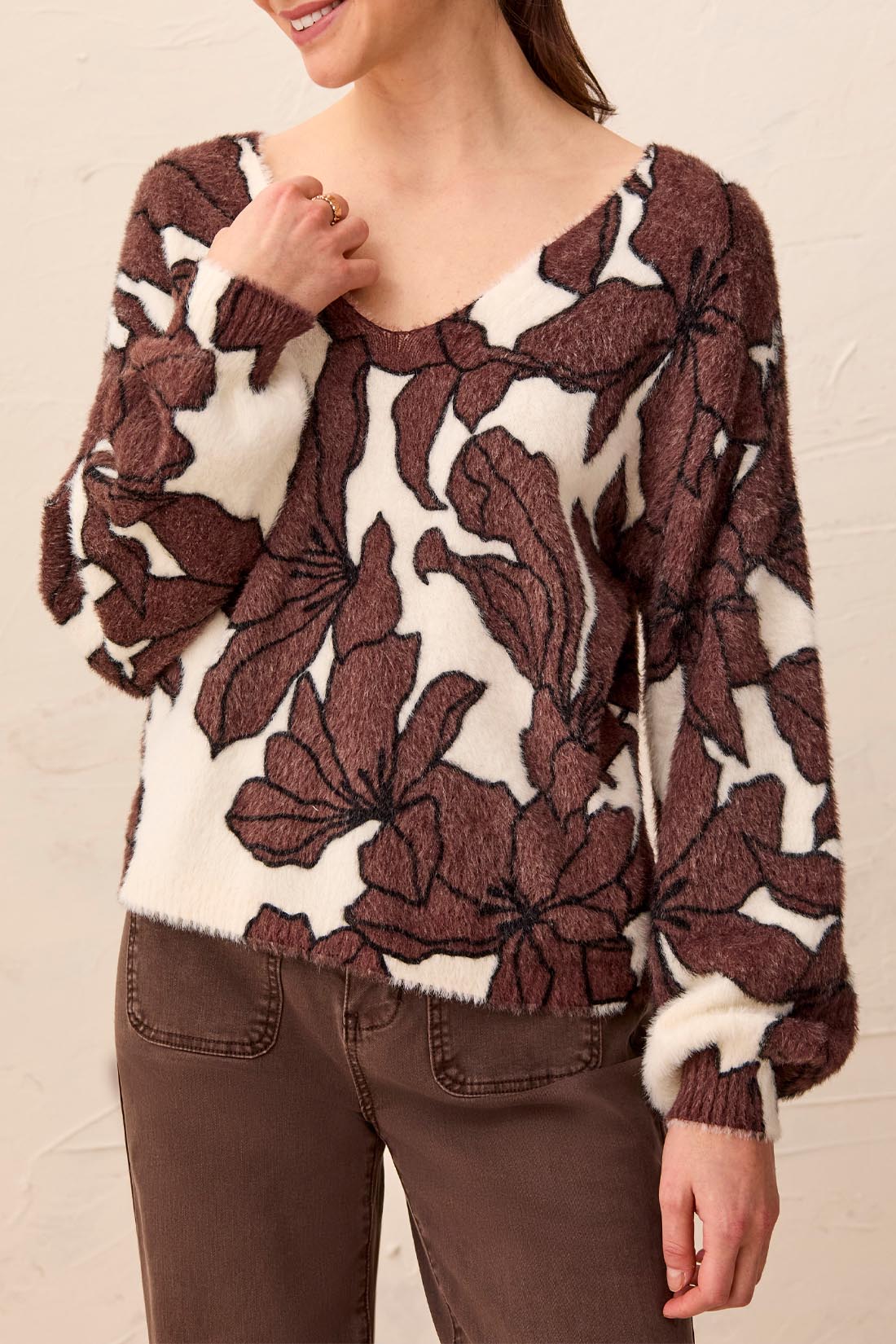 Tribal-Wear 2 Ways Front To Back Sweater-5585O-1297-Saddle Brown - The Coach Pyramids