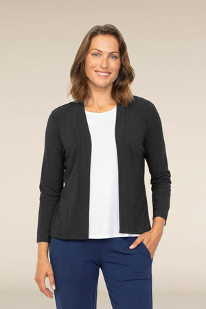 Habitat Fall 2024-H55930F4-Shirred Back Open Front Jacket-Black