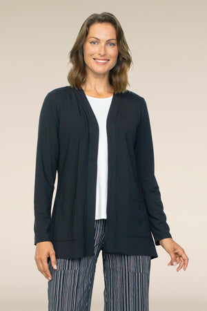 Habitat Fall 2024-H55935F4-Long Shirred Back Open Front Jacket-Black