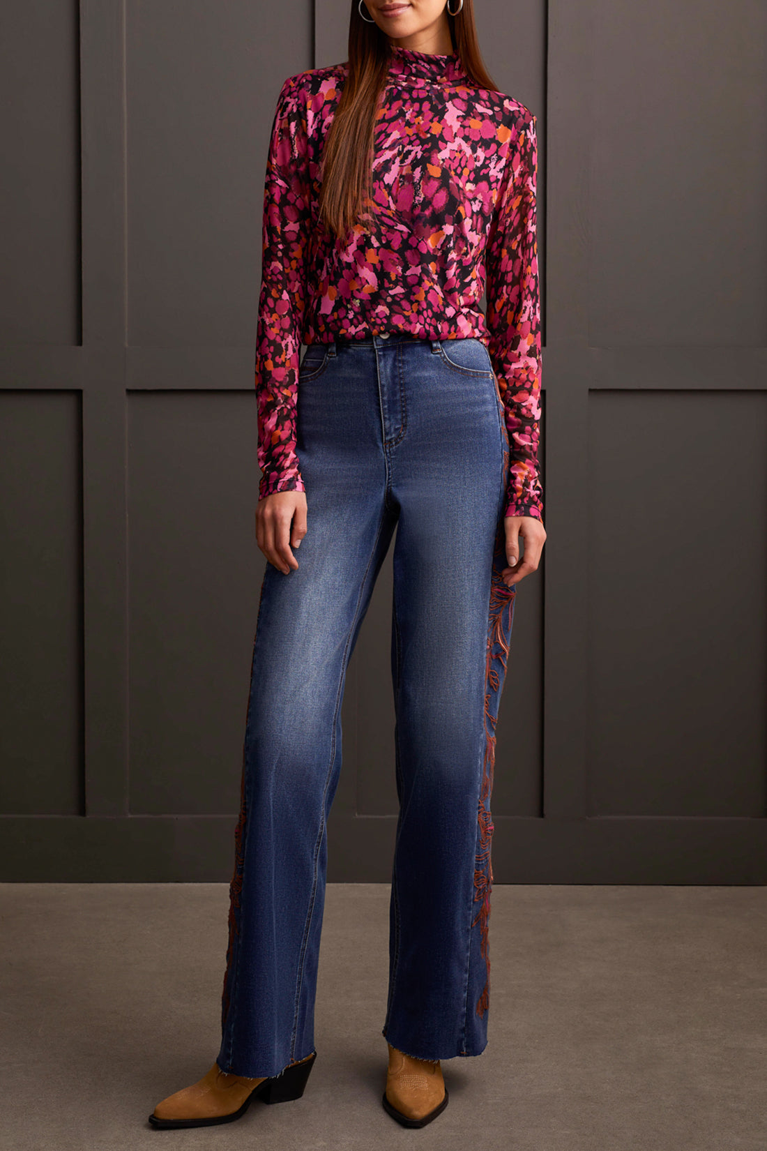 Tribal Fall 2024-5621O/3121-Turtle Neck Lined Top-Magenta - The Coach Pyramids