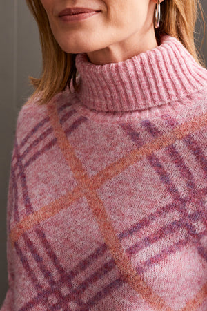 Tribal Fall 2024-5635O/2870-T Neck Intarsia Sweater-Pink Lady