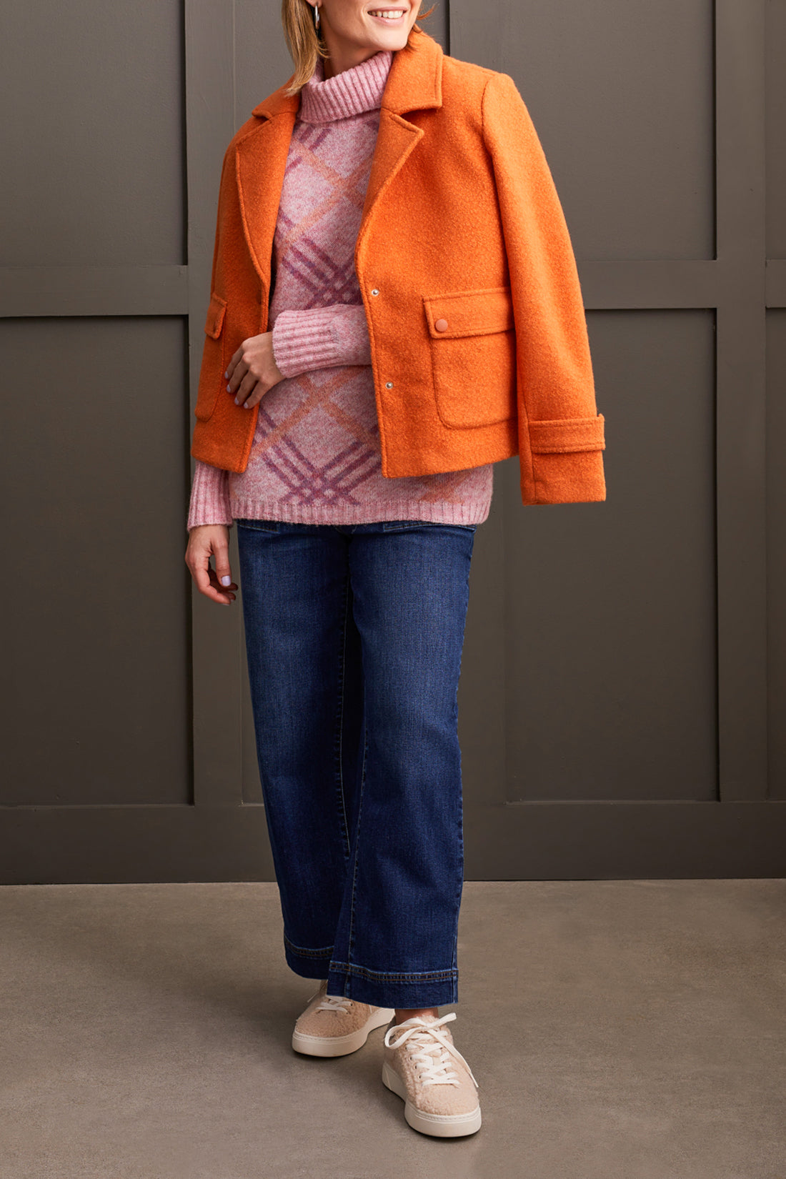 Tribal Fall 2024-5635O/2870-T Neck Intarsia Sweater-Pink Lady - The Coach Pyramids