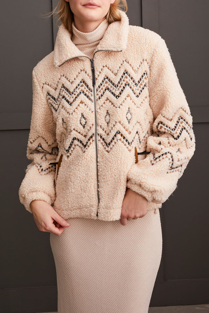 Tribal Fall 2024-5637O/1342-Zip Up Jacket W/Embroidery -Latte