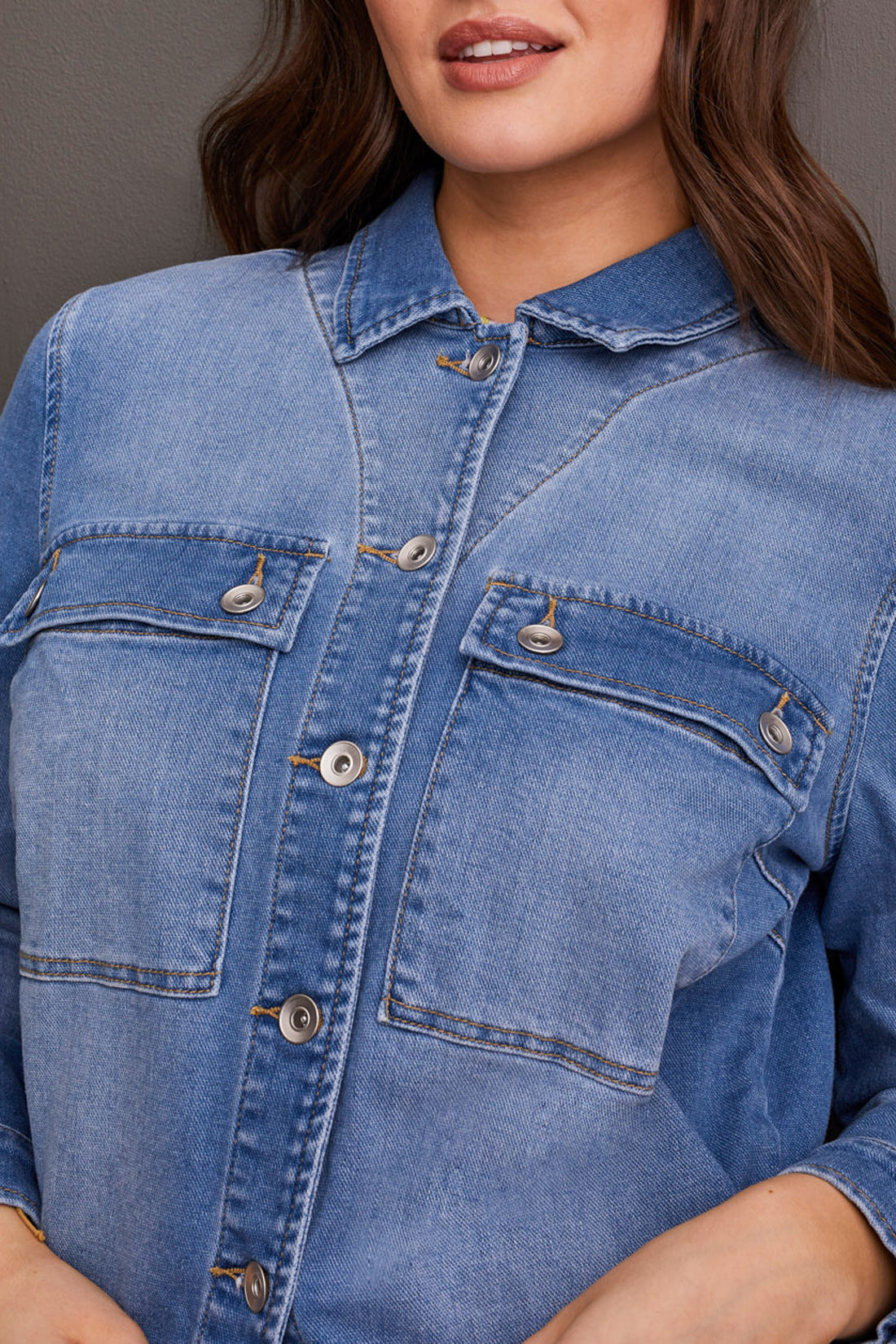 Tribal Fall 2024-5666O/2129-Textured Denim Jacket W/Patch Pockets-Blue Delight - The Coach Pyramids