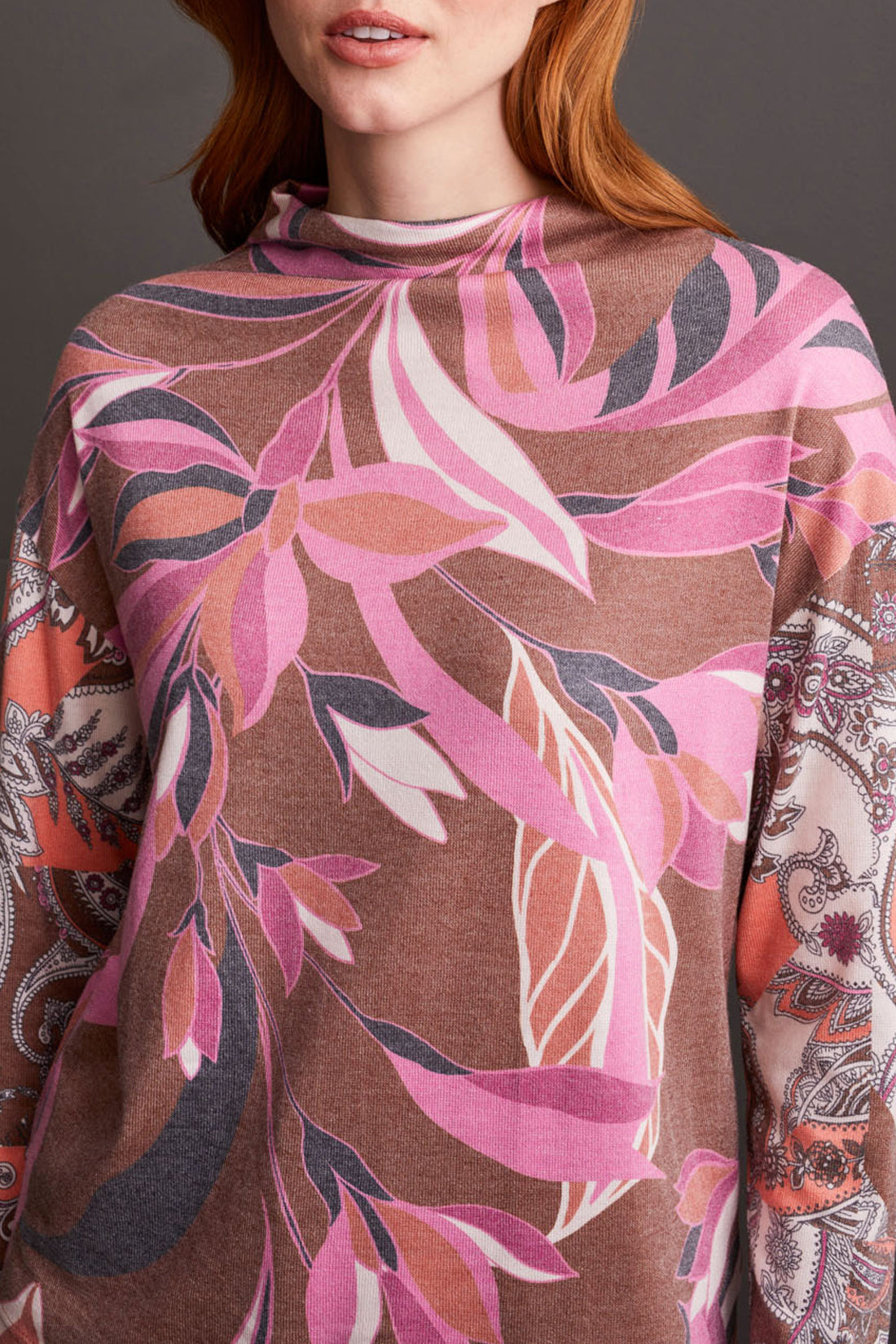 Tribal Fall 2024-5672O/3115-Drop Shoulder Funnel Neck Top-Marsala - The Coach Pyramids