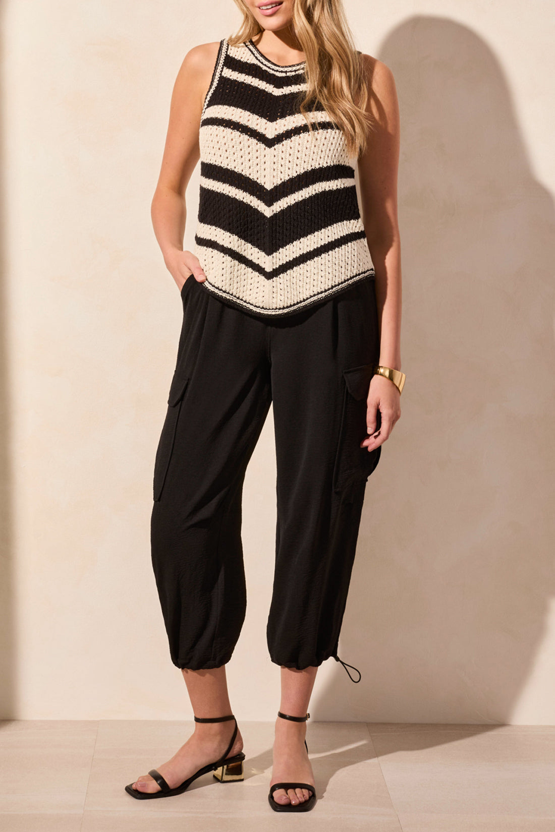 Tribal Spring/Summer 2025-5711O-576-Crew Neck Racer Back Sweater-Black - The Coach Pyramids