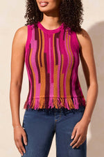 Tribal Spring/Summer 2025-5714O-576-Crew Neck Fringed Hem Sweater Cami-Orchid Sky Multi