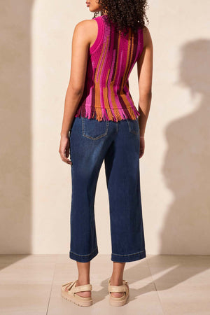 Tribal Spring/Summer 2025-5714O-576-Crew Neck Fringed Hem Sweater Cami-Orchid Sky Multi