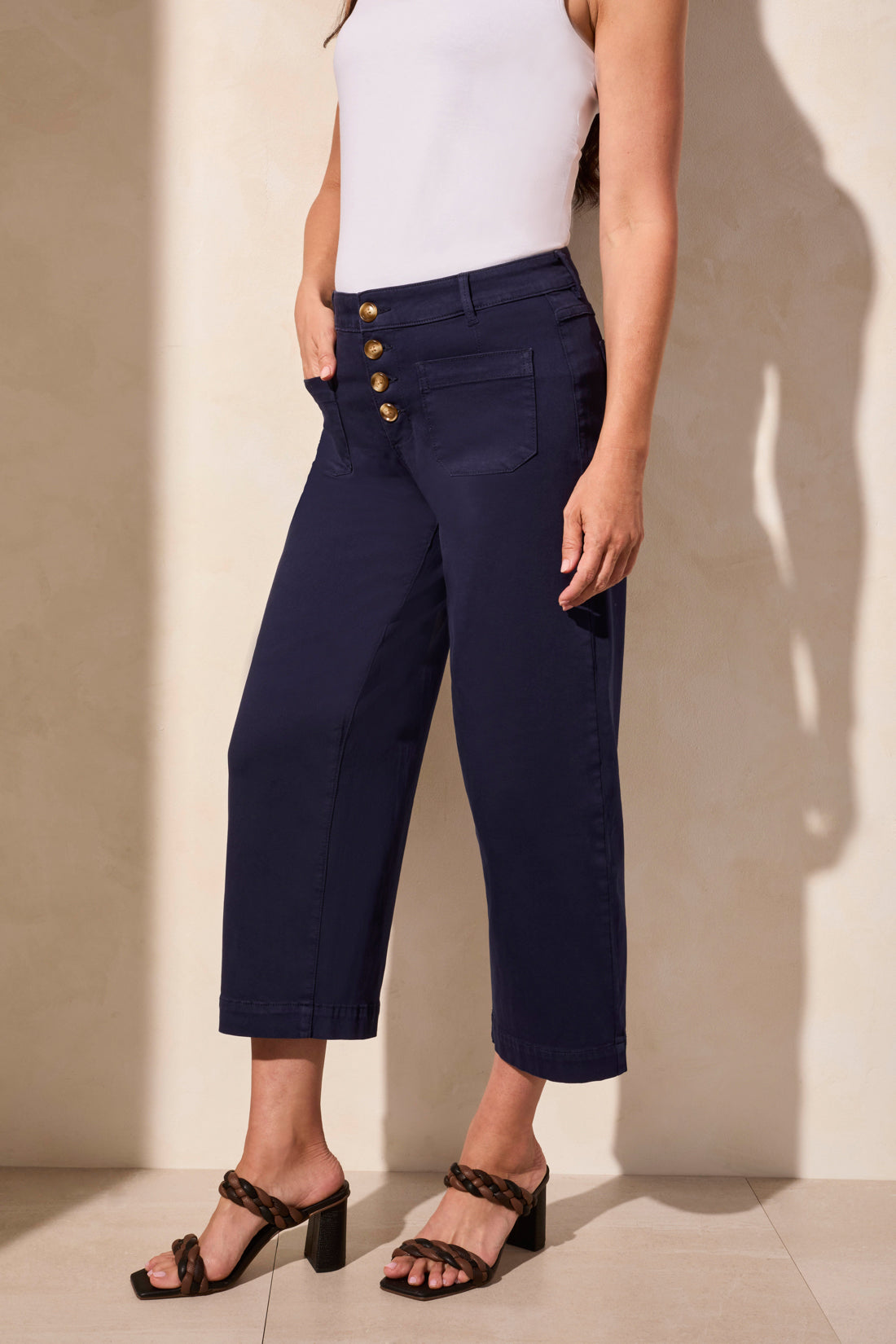 Tribal Spring/Summer 2025-5715O-2020W-Audrey Hugging Wide Crop Jeans W/Button Fly-Nautical - The Coach Pyramids
