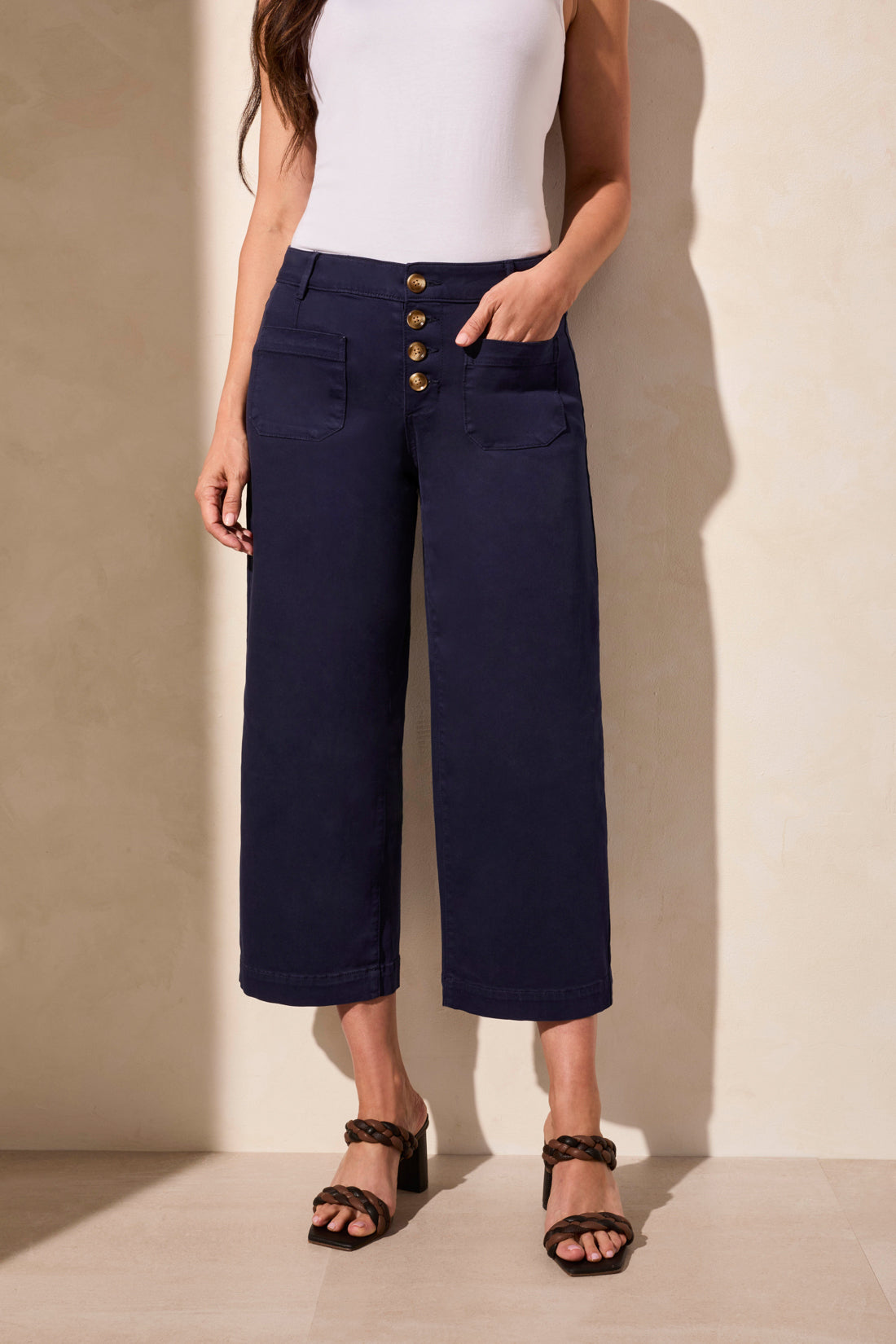 Tribal Spring/Summer 2025-5715O-2020W-Audrey Hugging Wide Crop Jeans W/Button Fly-Nautical - The Coach Pyramids