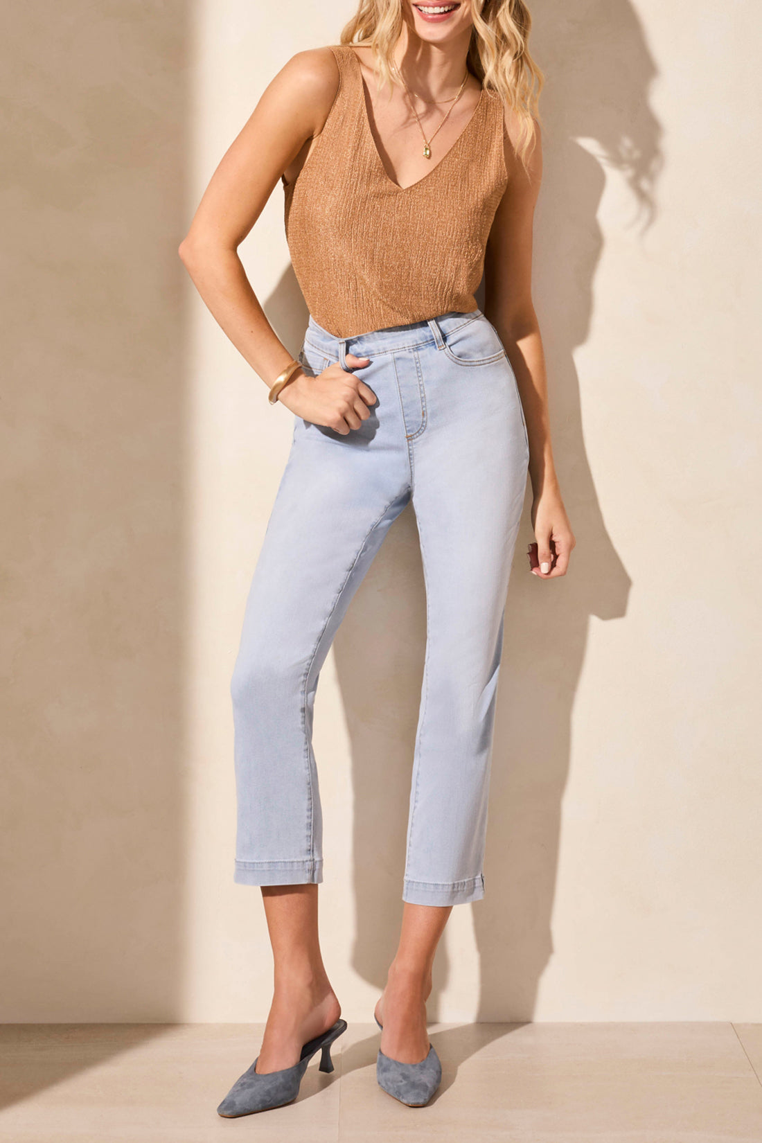 Tribal Spring/Summer 2025-5715O-2020-Audrey Pull On Straight Crop Jeans -LT Surf - The Coach Pyramids