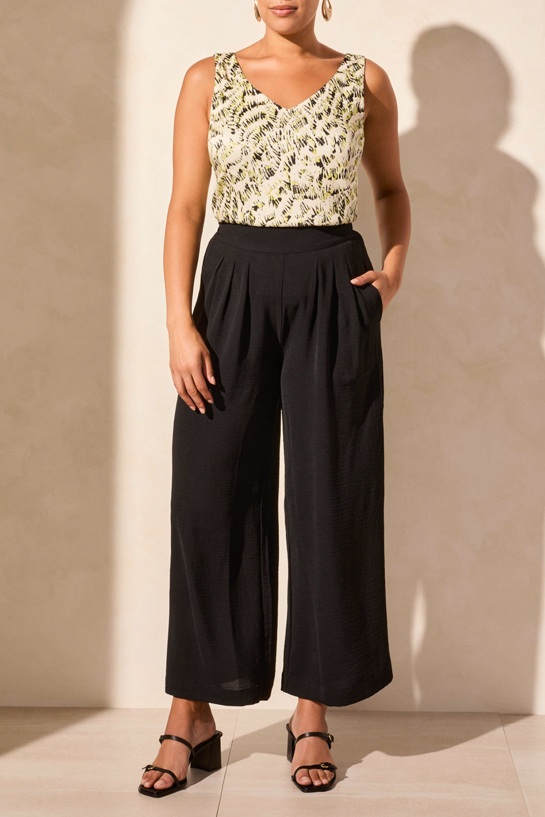 Tribal Spring/Summer 2025-5729O-4835-Flowy Pant W/BK Elastic Waist Band-Black - The Coach Pyramids