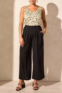 Tribal Spring/Summer 2025-5729O-4835-Flowy Pant W/BK Elastic Waist Band-Black - The Coach Pyramids