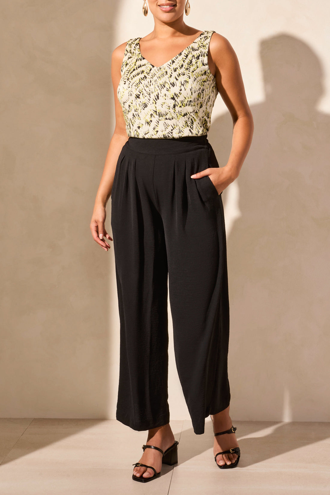Tribal Spring/Summer 2025-5729O-4835-Flowy Pant W/BK Elastic Waist Band-Black - The Coach Pyramids