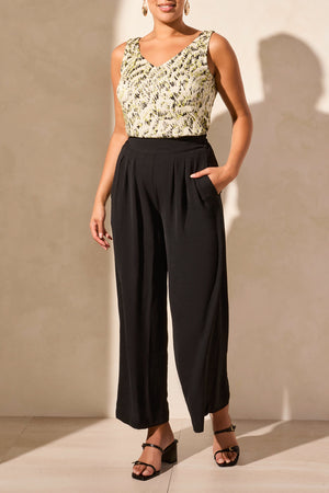 Tribal Spring/Summer 2025-5729O-4835-Flowy Pant W/BK Elastic Waist Band-Black