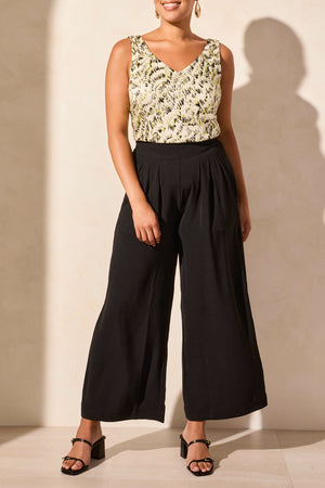 Tribal Spring/Summer 2025-5729O-4835-Flowy Pant W/BK Elastic Waist Band-Black