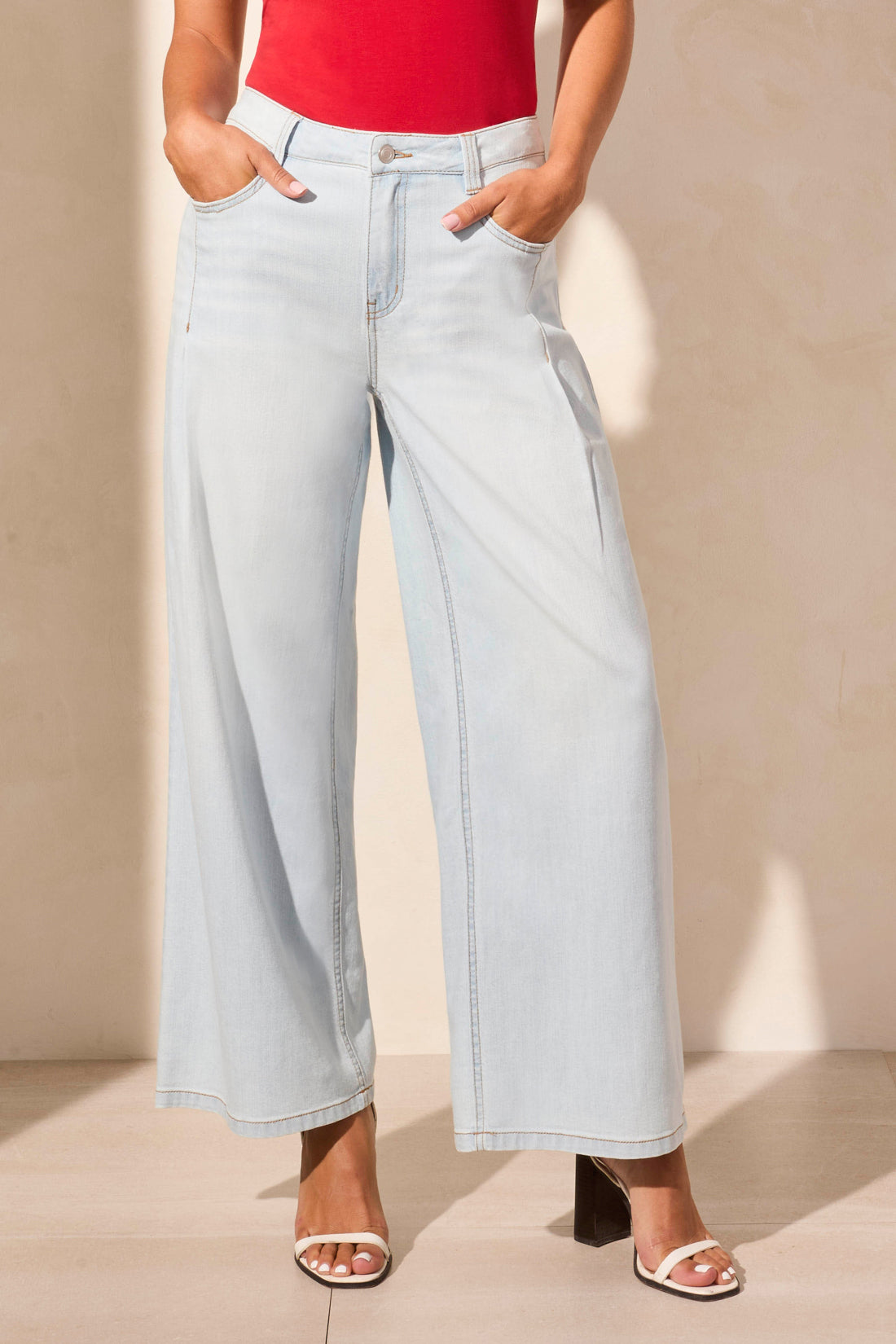Tribal Spring/Summer 2025-5744O-4984-Audrey Pleated Wide Leg Jeans-Blue/White - The Coach Pyramids