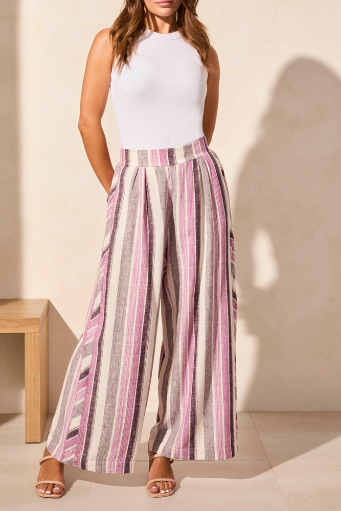 Tribal Spring/Summer 2025-5753O-4400-Pull On Flowy Wide Pant W/Pockets-Orchid Sky