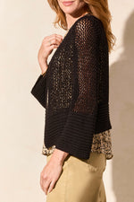 Tribal Spring/Summer 2025-5758O-5245-Bell Sleeve Open Stitch Sweater Cardigan-Black