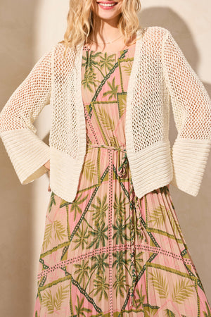 Tribal Spring/Summer 2025-5758O-5245-Bell Sleeve Open Stitch Sweater Cardigan-Coco Milk