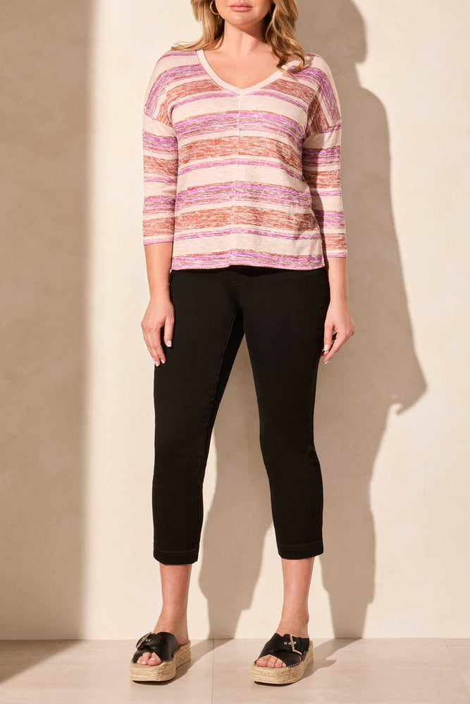 Tribal Spring/Summer 2025-5769O-1619-Combo Print 3/4 Sleeve V Neck/Crew Neck Top-Orchid Sky