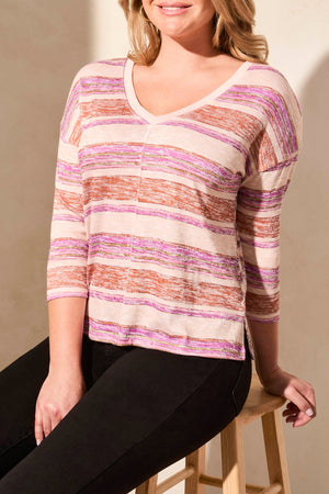 Tribal Spring/Summer 2025-5769O-1619-Combo Print 3/4 Sleeve V Neck/Crew Neck Top-Orchid Sky