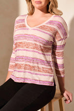 Tribal Spring/Summer 2025-5769O-1619-Combo Print 3/4 Sleeve V Neck/Crew Neck Top-Sail Boat