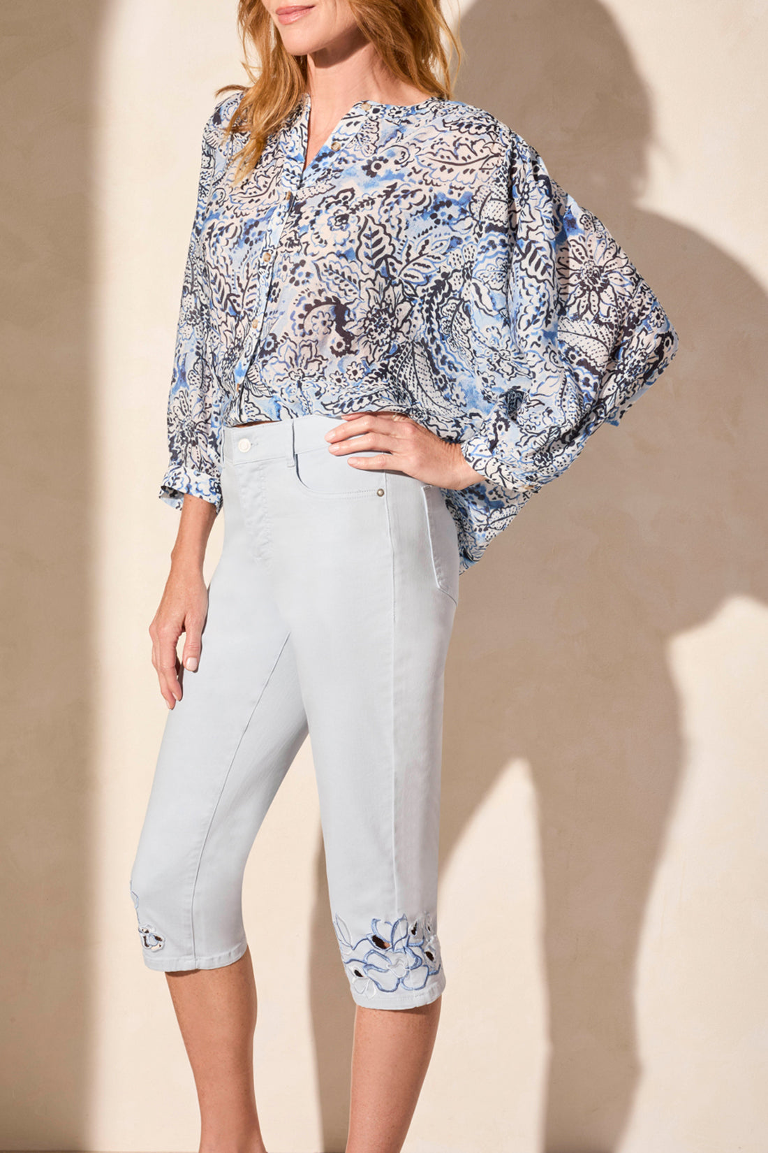 Tribal Spring/Summer 2025-5775O-2020W-Capri Jeans W/Embroidery-DK Water - The Coach Pyramids