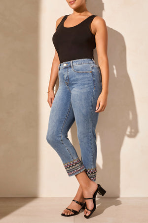 Tribal Spring/Summer 2025-5780O-5045-Audrey Straight Crop Jeans W/Embriodery-Tile Blue