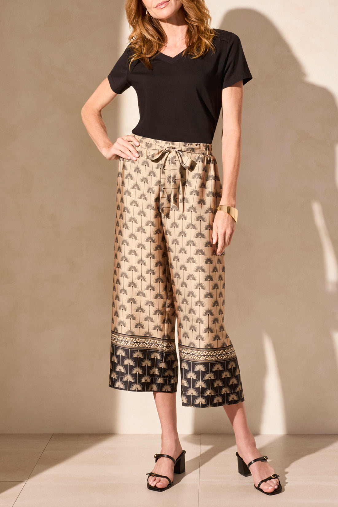 Tribal Spring/Summer 2025-5784O-4956-Border Print Flowy Pant-Soft Tan - The Coach Pyramids