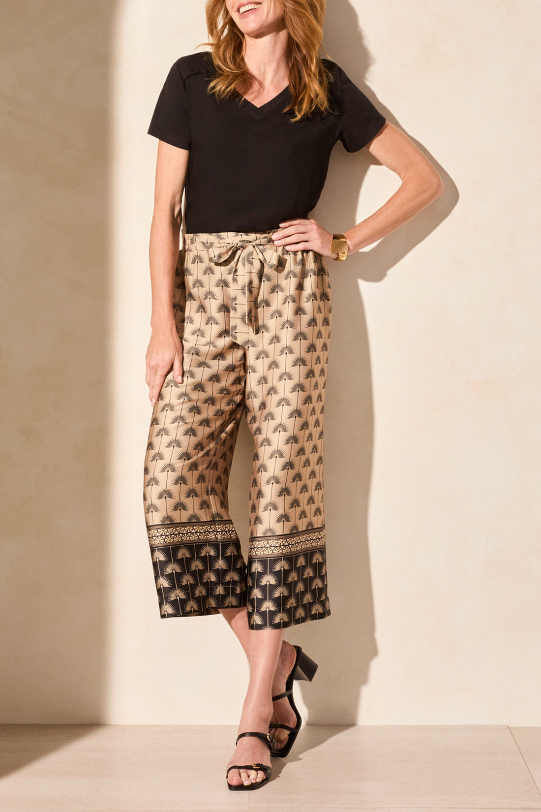 Tribal Spring/Summer 2025-5784O-4956-Border Print Flowy Pant-Soft Tan - The Coach Pyramids