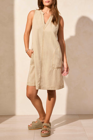 Tribal Spring/Summer 2025-5788O-5244-Flowy Sleeveless Dress W/Pockets-Dusty Sand