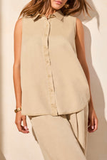 Tribal Spring/Summer 2025-5789O-5244-Sleeveless Button Down Shirt-Dusty Sand