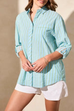 Tribal Spring/Summer 2025-5794O-5247-Roll Up Sleeve Shirt W/Contrast DTL-Green Sea - The Coach Pyramids