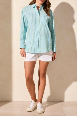 Tribal Spring/Summer 2025-5794O-5247-Roll Up Sleeve Shirt W/Contrast DTL-Green Sea - The Coach Pyramids