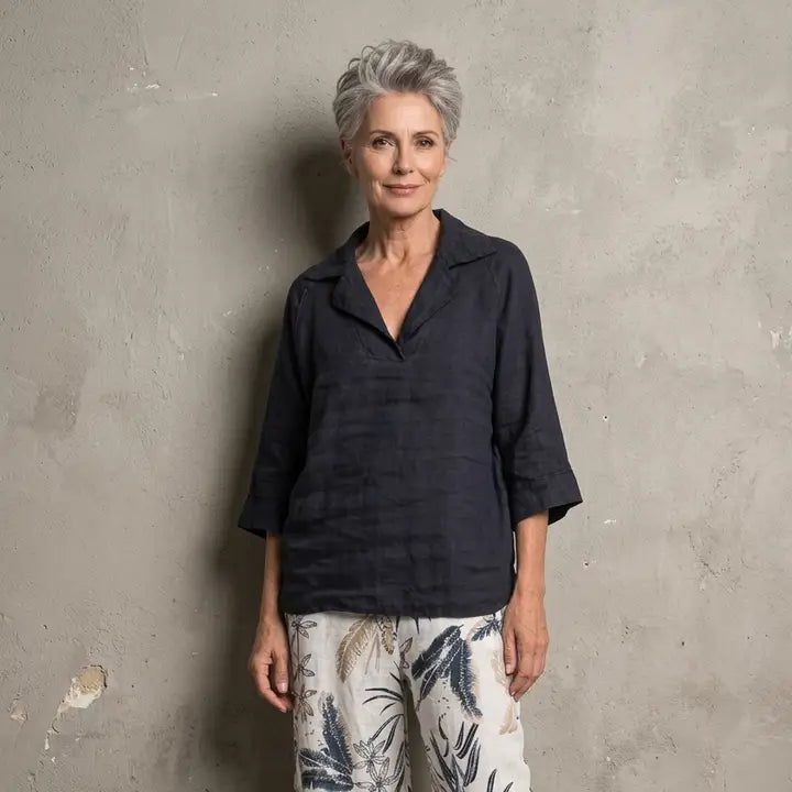 Linen Luv-TP1672-17-French Linen Blouse-Blu/S - The Coach Pyramids