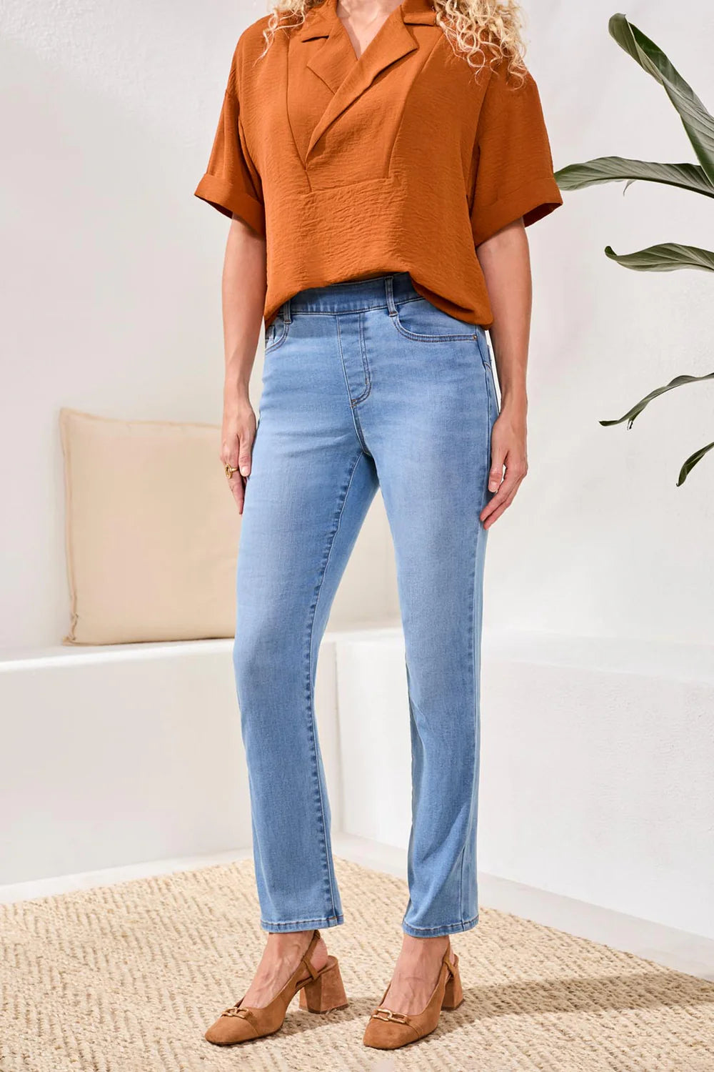 Tribal Stretch Stretch Denim Pull On Straight Leg Jeans-5859O-2879-Coastal Blue - The Coach Pyramids
