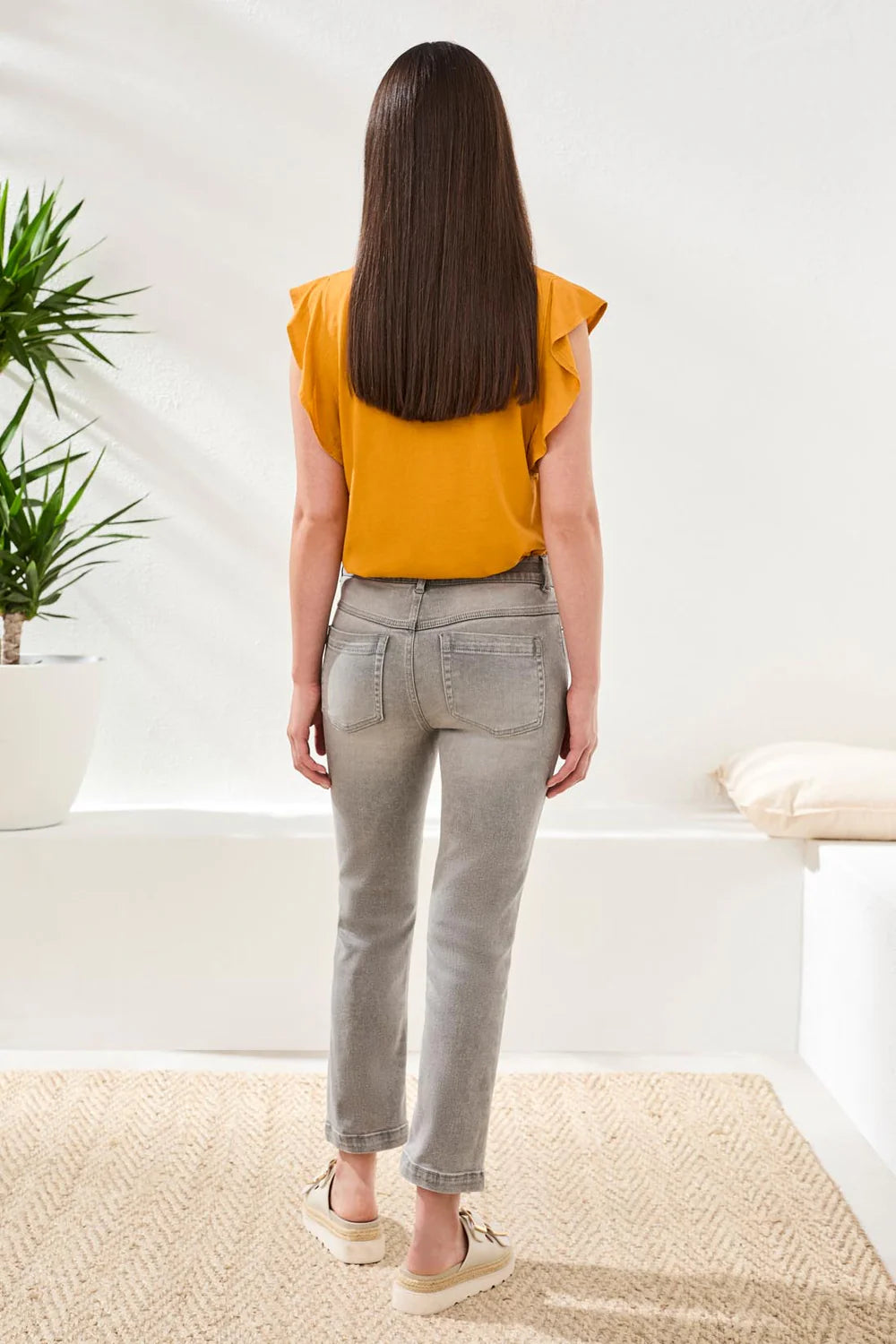 Tribal Stretch Stretch Denim Straight Leg Crop Jeans-5887O-2782-Cloudy Grey - The Coach Pyramids