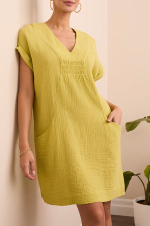 Tribal Fall 2025-5892O-4555-Dress W/Shirring And Pockets-Kiwi - The Coach Pyramids